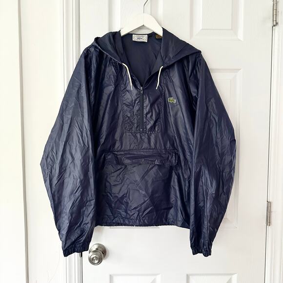Lacoste Izod Vintage Navy Blue Pullover Windbreaker Hooded Jacket Packable Large - Picture 1 of 8